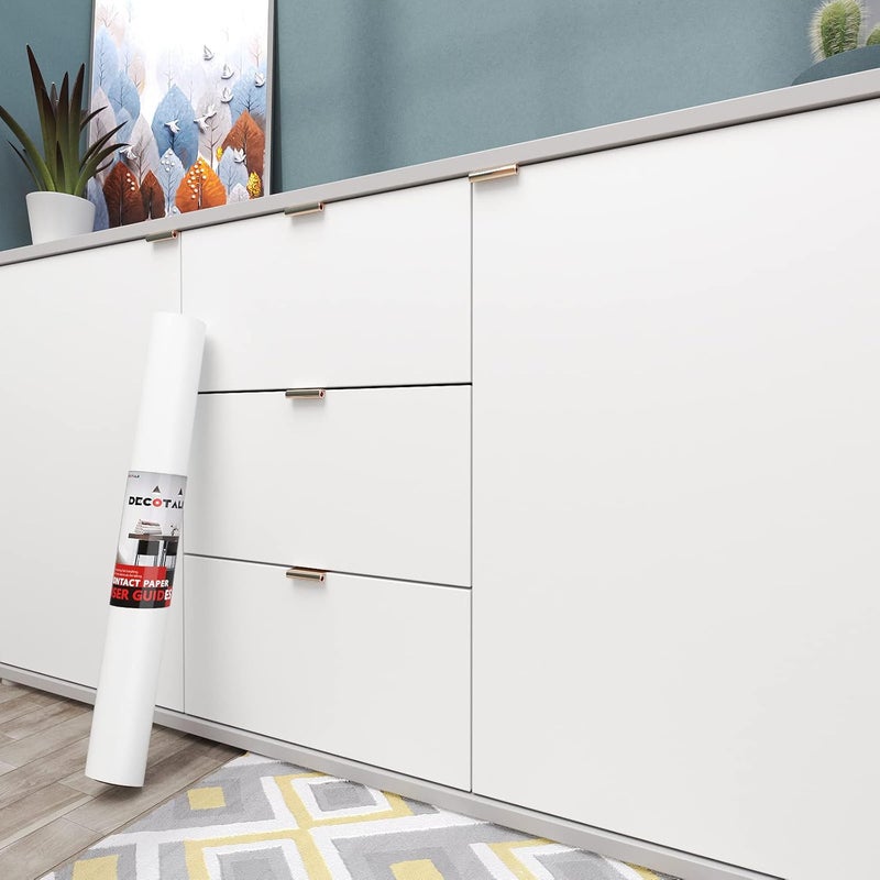 Decotalk ورق لاصق أبيض 200"×12" لدواليب المطبخ ورق حائط أبيض قابل للإزالة لأسطح الجدران ورق لاصق أبيض غير لامع مقاوم للماء ورق حائط أبيض صلب لاصق ذاتي - Image 1